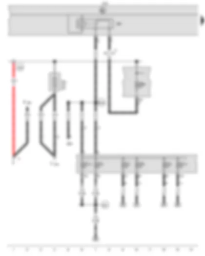 Wiring Diagram  VW TOURAN 2007 - Alternator - Terminal 15 voltage supply relay 2 - Terminal 50 voltage supply relay - Fuse 1 on fuse holder C - Fuse 1 in fuse holder A - Fuse 3 on fuse holder C - Fuse 4 on fuse holder C - Fuse 9 on fuse holder C - Fuse 12 on fuse holder C - Fuse 13 on fuse holder C