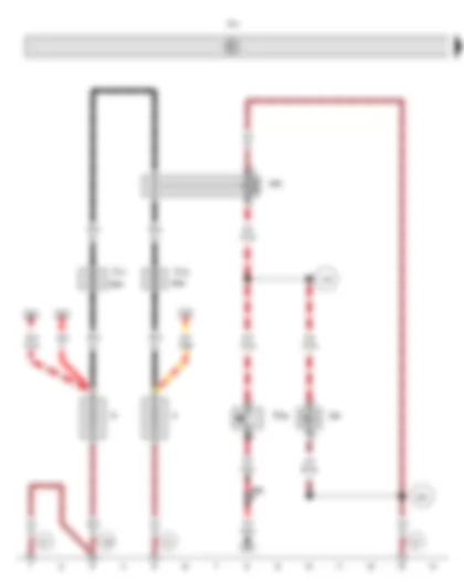 Wiring Diagram  VW TOURAN 2011 - Battery - Second battery - Battery charger - 230 or 110 Volt/12 Volt - Button for emergency start function - Relay for emergency start function - Fuse 1 - Fuse 2