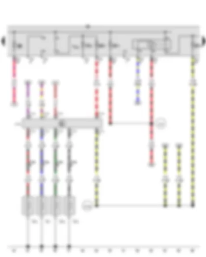 Wiring Diagram  VW TOURAN 2001 - Automatic glow period control unit - Glow plug 1 - Glow plug 2 - Glow plug 3 - Glow plug 4 - Fuse holder B - Push-in bridge