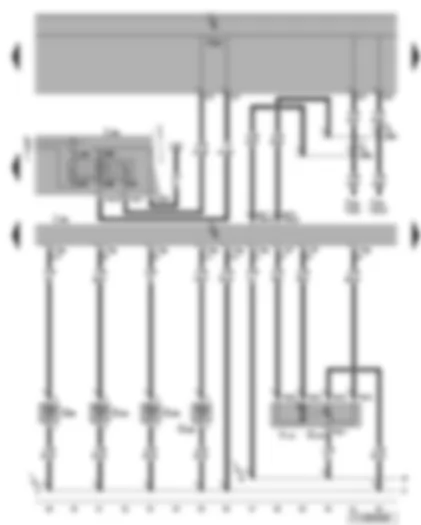 Wiring Diagram  VW TOURAN 2005 - Climatronic control unit - fresh air intake duct temperature sensor - vent temperature sender - air recirculation flap control motor - terminal 15 voltage supply relay