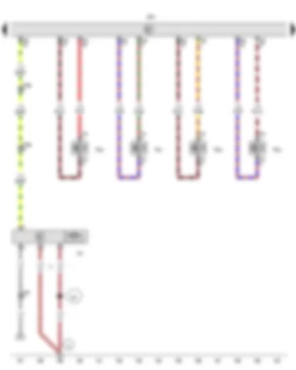 Wiring Diagram  VW TRANSPORTER 2011 - Engine control unit - Injector - cylinder 1 - Injector - cylinder 2 - Injector - cylinder 3 - Injector - cylinder 4 - Continued coolant circulation pump