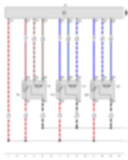 Wiring Diagram  VW TRANSPORTER 2015 - Potentiometer for temperature flap control motor - Potentiometer for defroster flap control motor - Air conditioning system control unit - Temperature flap control motor - Defroster flap control motor