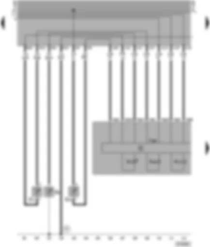Электросхемa  VW TRANSPORTER 1998 - Комбинация приборов - визуальная и звуковая системы контроля за давлением масла - датчик сигнализатора низкого уровня охлаждающей жидкости - датчик наружной температуры - датчик температуры масла