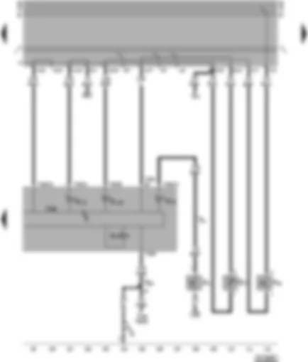 Электросхемa  VW TRANSPORTER 1999 - Комбинация приборов - концевой выключатель стояночного тормоза - датчик предупреждения о недостаточном уровне тормозной жидкости - контрольная лампа заднего противотуманного фонаря - датчик наружной температуры