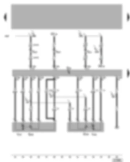 Электросхемa  VW TRANSPORTER 2004 - Задний исполнительный электродвигатель распределения воздуха с потенциометром - исполнительный электродвигатель заслонки регулирования температуры задней с потенциометром - выключатель климатической установки