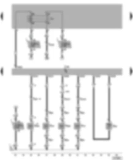 Электросхемa  VW TRANSPORTER 2004 - Блок управления системы впрыска дизельного двигателя - датчик температуры топлива - реле топливного насоса - клапан системы рециркуляции ОГ - электромагнитный клапан ограничения давления наддува - переключающий клапан воздушной заслонки