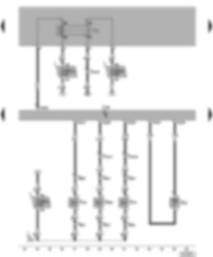 Электросхемa  VW TRANSPORTER 2004 - Блок управления системы впрыска дизельного двигателя - реле топливного насоса - датчик температуры топлива - клапан системы рециркуляции ОГ - электромагнитный клапан ограничения давления наддува - переключающий клапан воздушной заслонки