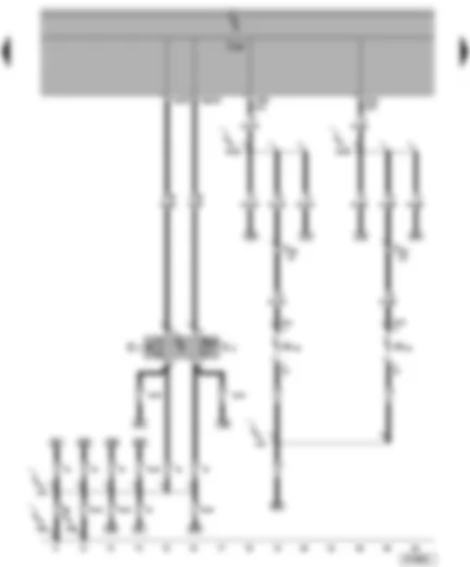 Электросхемa  VW TRANSPORTER 2004 - Блок управления бортовой сети - выключатель аварийной световой сигнализации - лампа бокового повторителя левого указателя поворота - лампа бокового повторителя правого указателя поворота - контрольная лампа аварийной световой сигнализации