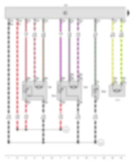 Wiring Diagram  VW TRANSPORTER 2017 - Potentiometer for temperature flap control motor - Evaporator temperature sensor - Potentiometer for front air distribution control motor - Air conditioning system control unit - Temperature flap control motor - Air recirculation flap control motor - Air distribution flap control motor
