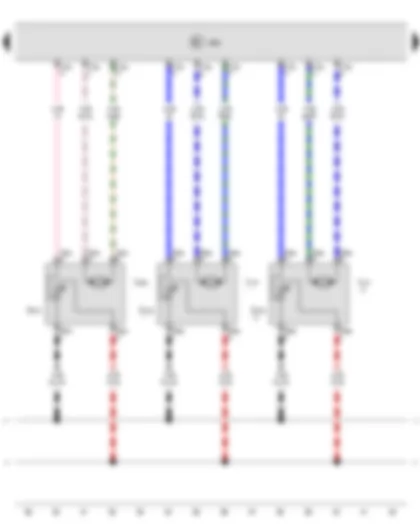 Wiring Diagram  VW TRANSPORTER 2017 - Potentiometer for defroster flap control motor - Potentiometer for front air distribution control motor - Climatronic control unit - Defroster flap control motor - Air distribution flap control motor