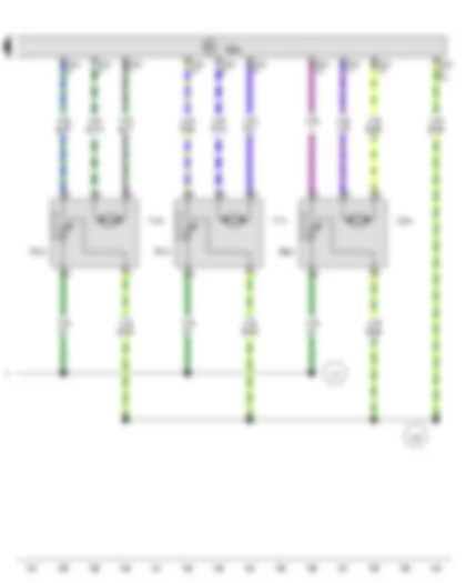 Wiring Diagram  VW TRANSPORTER 2017 - Operating and display unit for rear air conditioning system - Potentiometer for rear air distribution control motor - Potentiometer for rear temperature flap motor - Potentiometer for rear air distribution control motor 2 - Rear air distribution control motor - Rear temperature flap control motor - Rear air distribution control motor 2