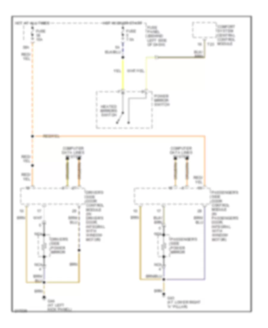 Heated Mirrors Wiring Diagram, Except Convertible for Volkswagen New Beetle GLS 2004
