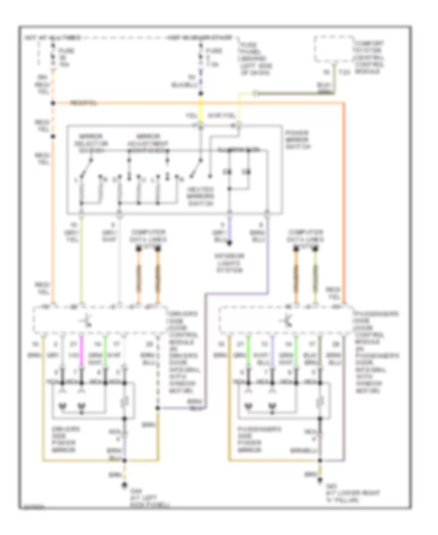 Power Mirrors Wiring Diagram, Except Convertible for Volkswagen New Beetle Turbo S 2004