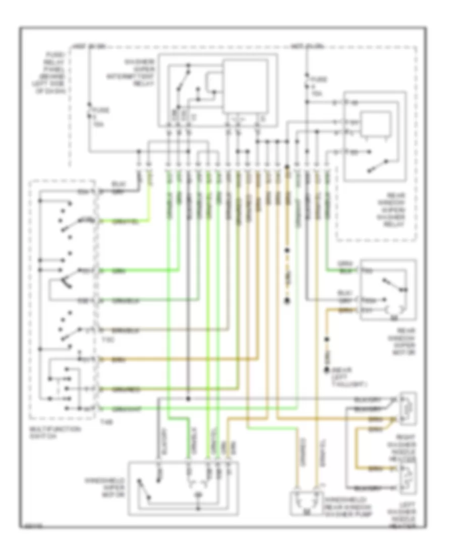 Электросхема стеклоочистителя, дворников и омывателя для Volkswagen EuroVan MV 1993