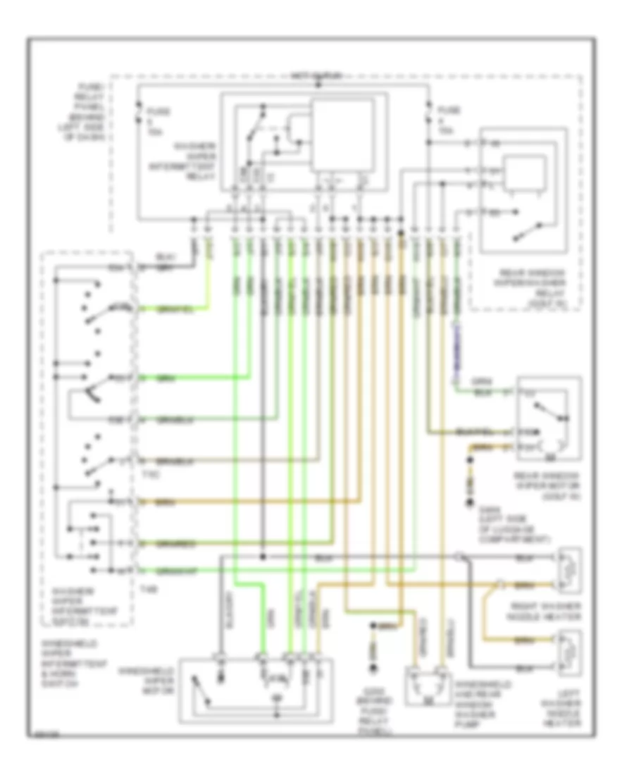 Электросхема стеклоочистителя, дворников и омывателя для Volkswagen Golf III GL 1994