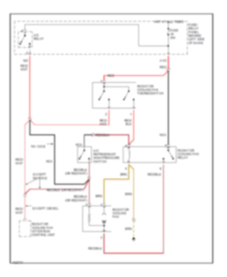 1.6L Diesel, Cooling Fan Wiring Diagram, with AC for Volkswagen Jetta GL 1991