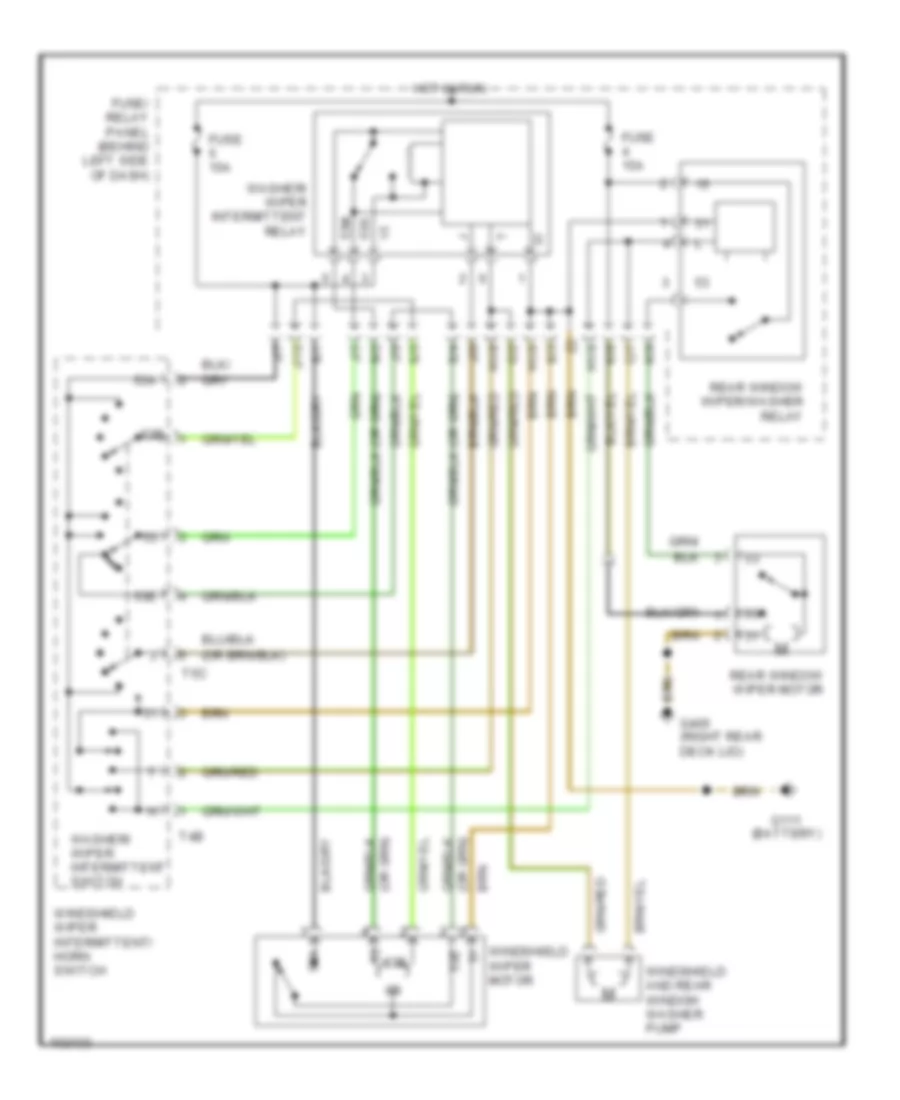 Электросхема стеклоочистителя, дворников и омывателя для Volkswagen GTI 1991