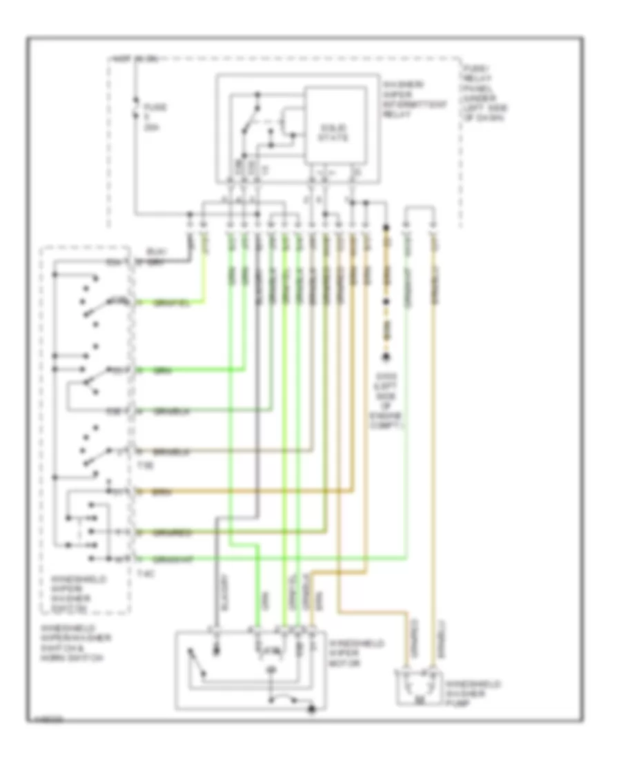 Электросхема стеклоочистителя, дворников и омывателя для Volkswagen Cabrio GL 2001