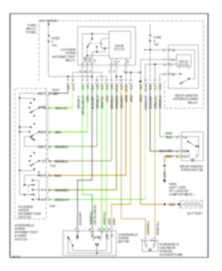 Электросхема переднего дворника стеклоочистителя и омывателя для Volkswagen Passat GLS 1995