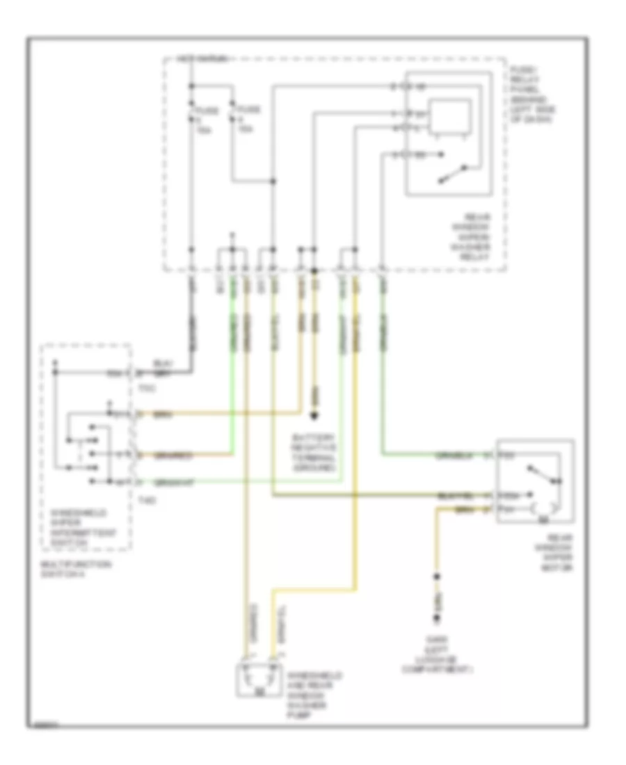 Электросхема заднего стеклоочистителя дворника и омывателя для Volkswagen Corrado 1990