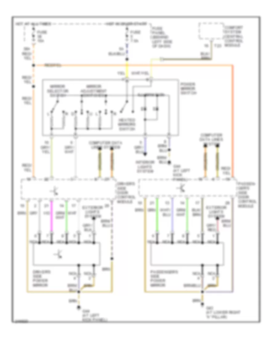 Power Mirrors Wiring Diagram, Except Convertible for Volkswagen New Beetle 2.5 2006